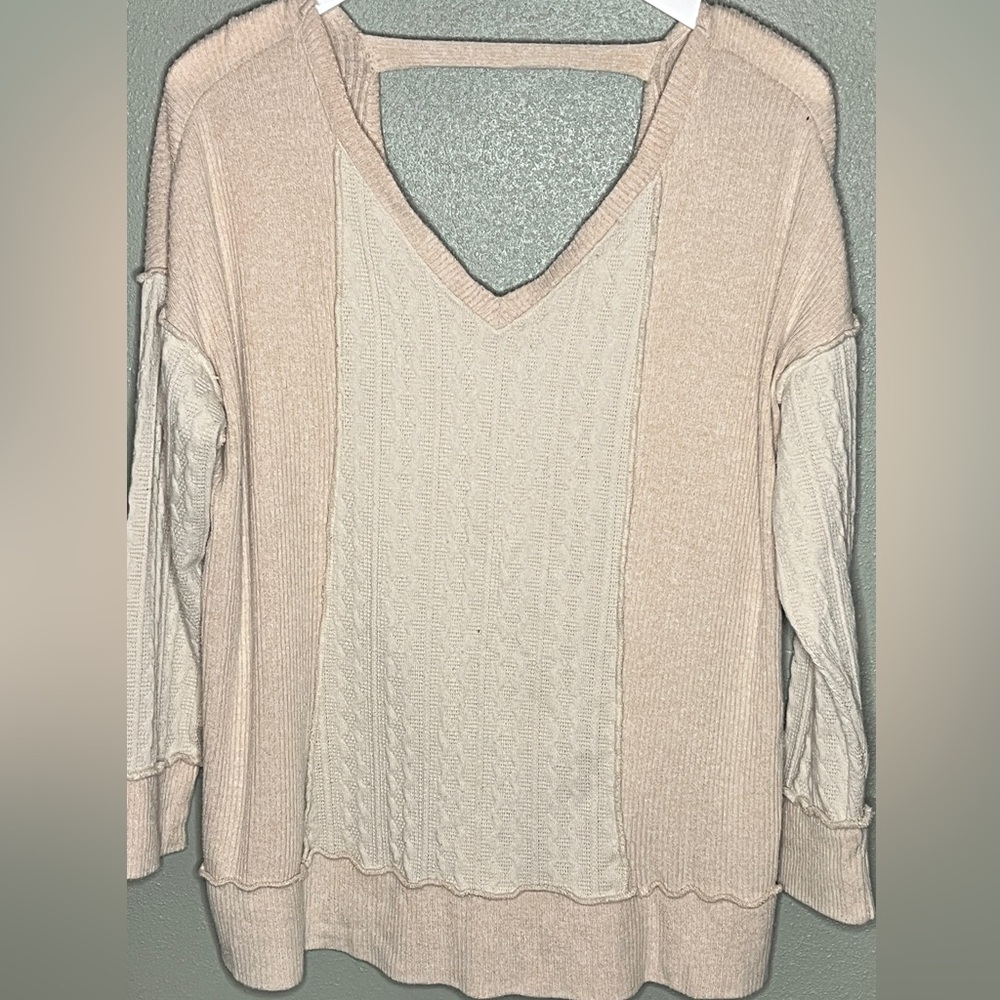Maurice’s Cable-knit Raw Hem Patchwork Boho Beige Sweater Size 0X